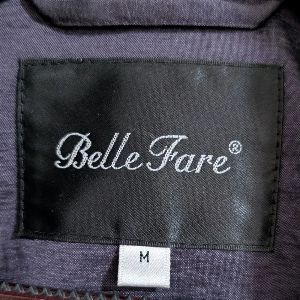 Belle Fare Purple Ruffled Trench Coat Belted with Leopard Lining Women's Medium